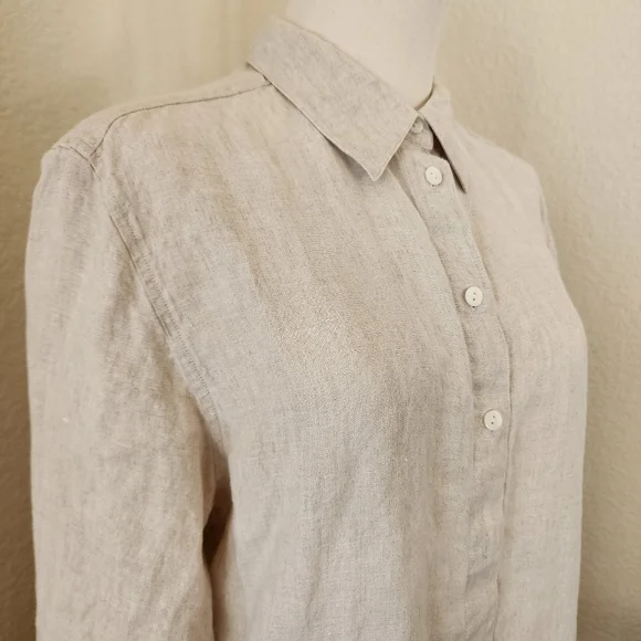 100% Irish linen button-up shirt. Sz 14 cream - Picture 5 of 7